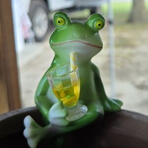 Whimsical Frog Figurine with Drink
